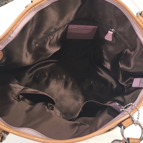 Coach Signature Stitch Patent Leather Tan with Lavender Large Tote Bag - Picture 8 of 16